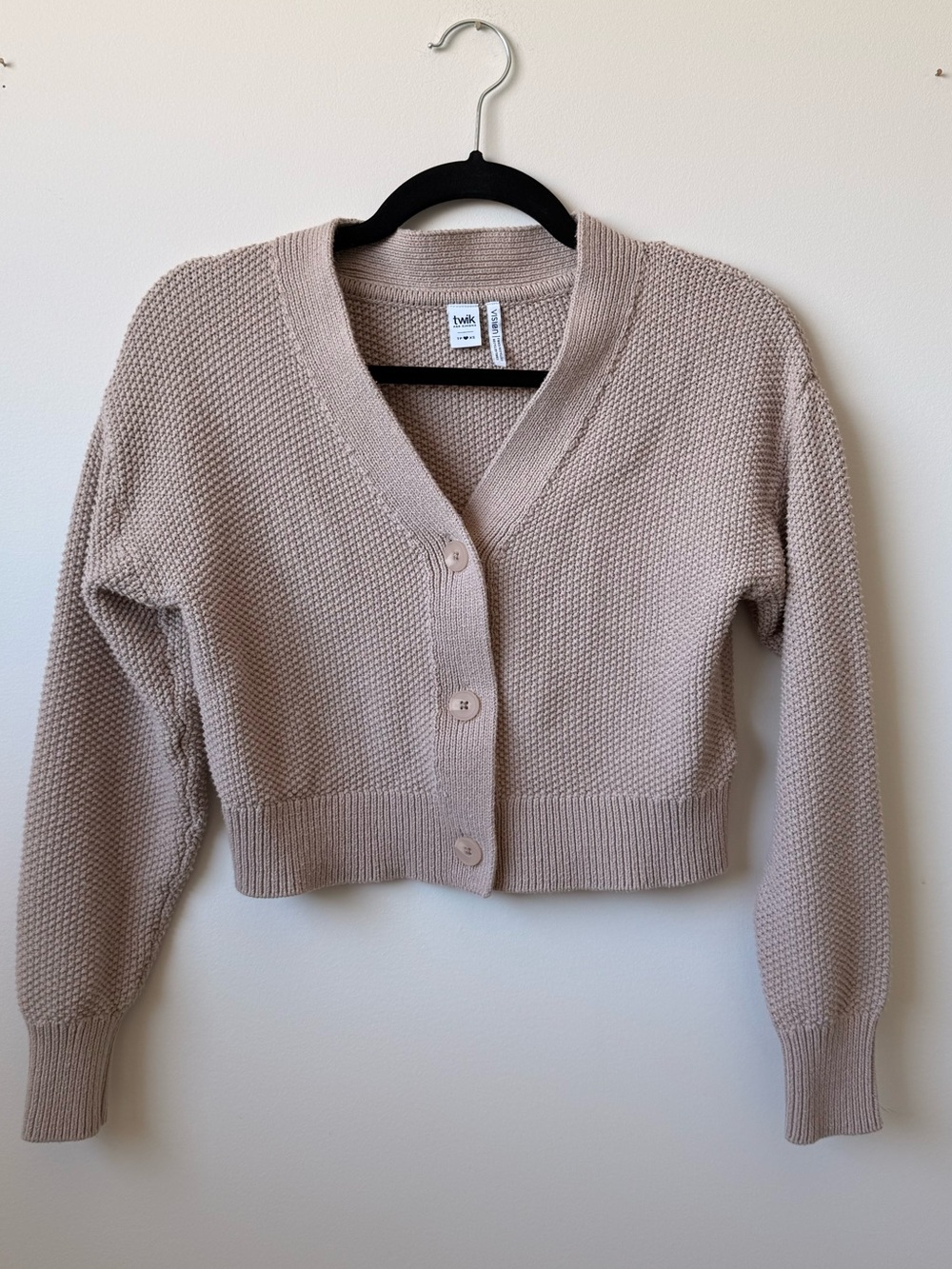 Simons Beige Cropped V-Neck Button Cardigan